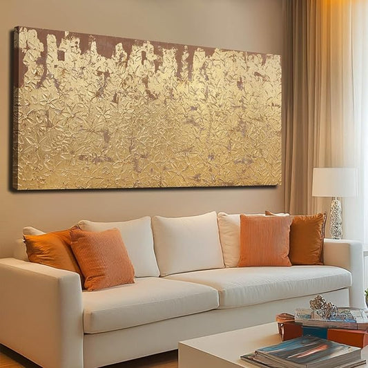 VAYIMDH Modern Canvas Wall Art Wall Decorations for Bedroom Floral Wall Painting 24"x48" Gold Foil Hand Painted Pictures for Kitchen