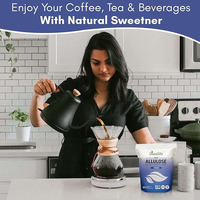 Durelife Allulose sweetener, 5 lb 100% Pure No Erythritol powdered Sugar Substitute, NON-GMO Project Verified, Keto Certified, OU kosher, No Fillers, Zero Calories sugar alternative 5 Lbs