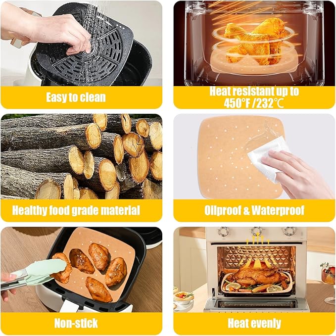 Air Fryer Parchment Paper Liners, 100 Pcs 9 Inch Square Air Fryer Liners, Unbleached Perforated Parchment Paper Sheets for Baking, Parchment Paper for Air Fryer and Bamboo Steaming Basket