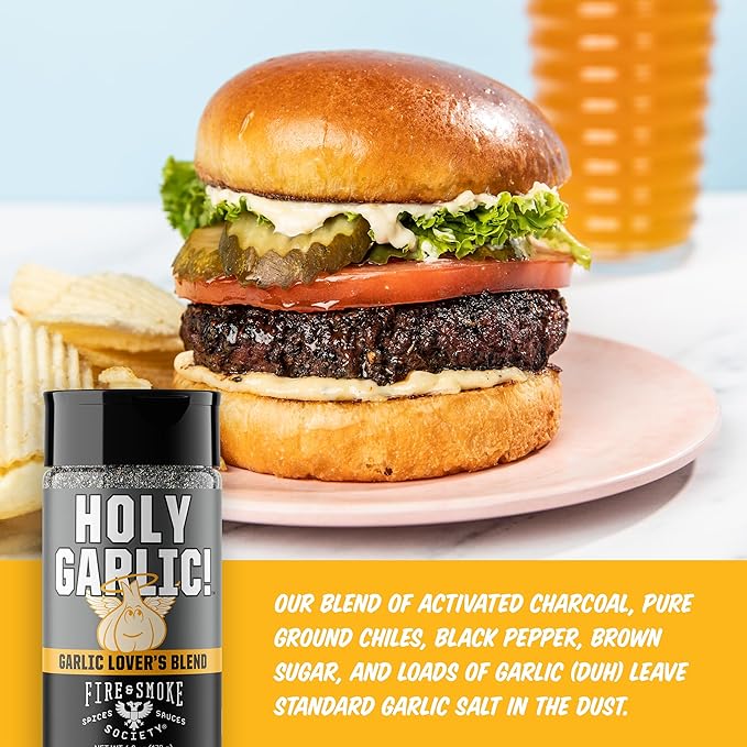 Fire & Smoke Society Holy Garlic All Purpose Seasoning | BBQ Rubs for Smoking and Grilling | Chicken, Pork, Burgers, Veggies | M 6 oz