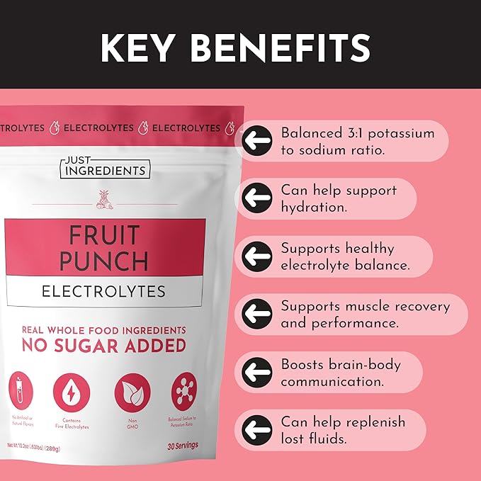 Fruit Punch Electrolytes ??30?‘Serving Hydration Drink Mix with Coconut Water, Sea Salt, and Trace Minerals ??Supports Hydration, Recovery, and Electrolyte Balance*