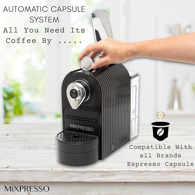 Mixpresso Black Espresso Coffee Machine ??Compact 1400W Single Serve Coffee Maker Compatible with Nespresso OriginalLine Capsules, One-Touch Operation, 19-Bar Italian Pump, 27oz Water Tank