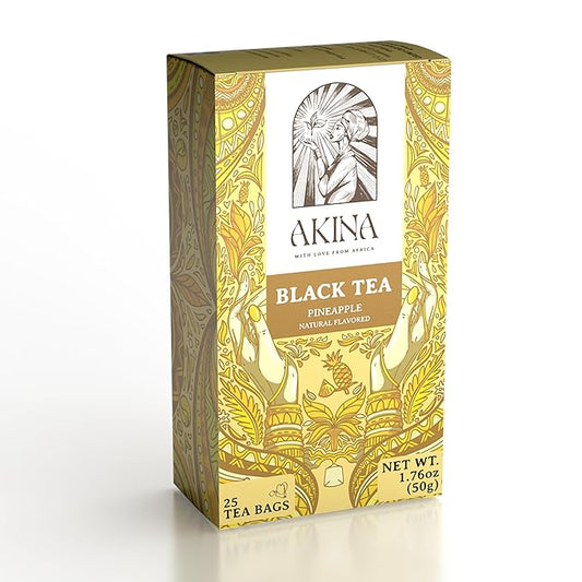Akina Single-Origin Pineapple Black Tea Bags | 100% Naturally Fruit Tea Flavored, Kenyan Origin, Gourmet, Tropical (25 String & Tag Bags, 50g)