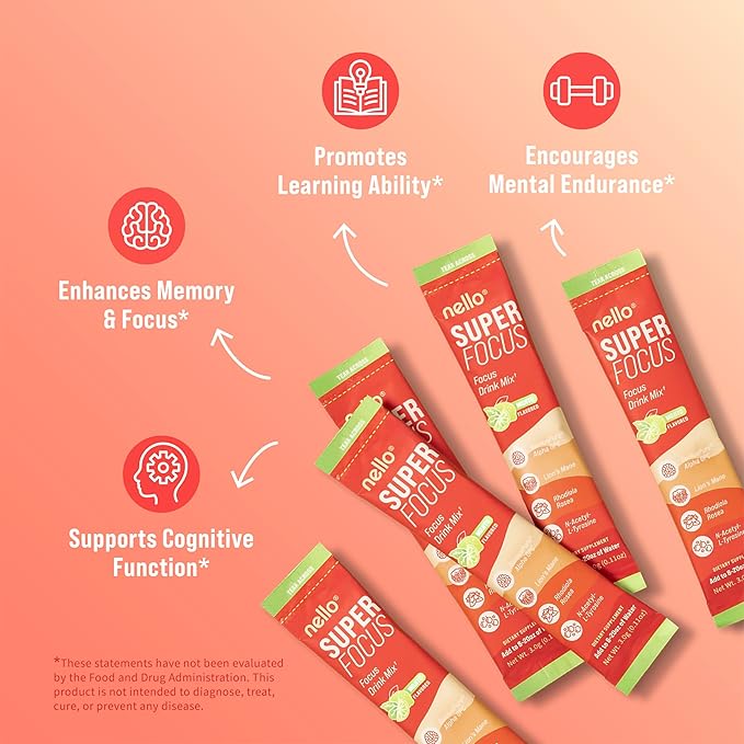 SuperFocus Mojito ??Nootropic Focus Drink Mix, 20 On-The-Go Packets, Alpha GPC, Lion?™s Mane, Rhodiola, Sugar-Free