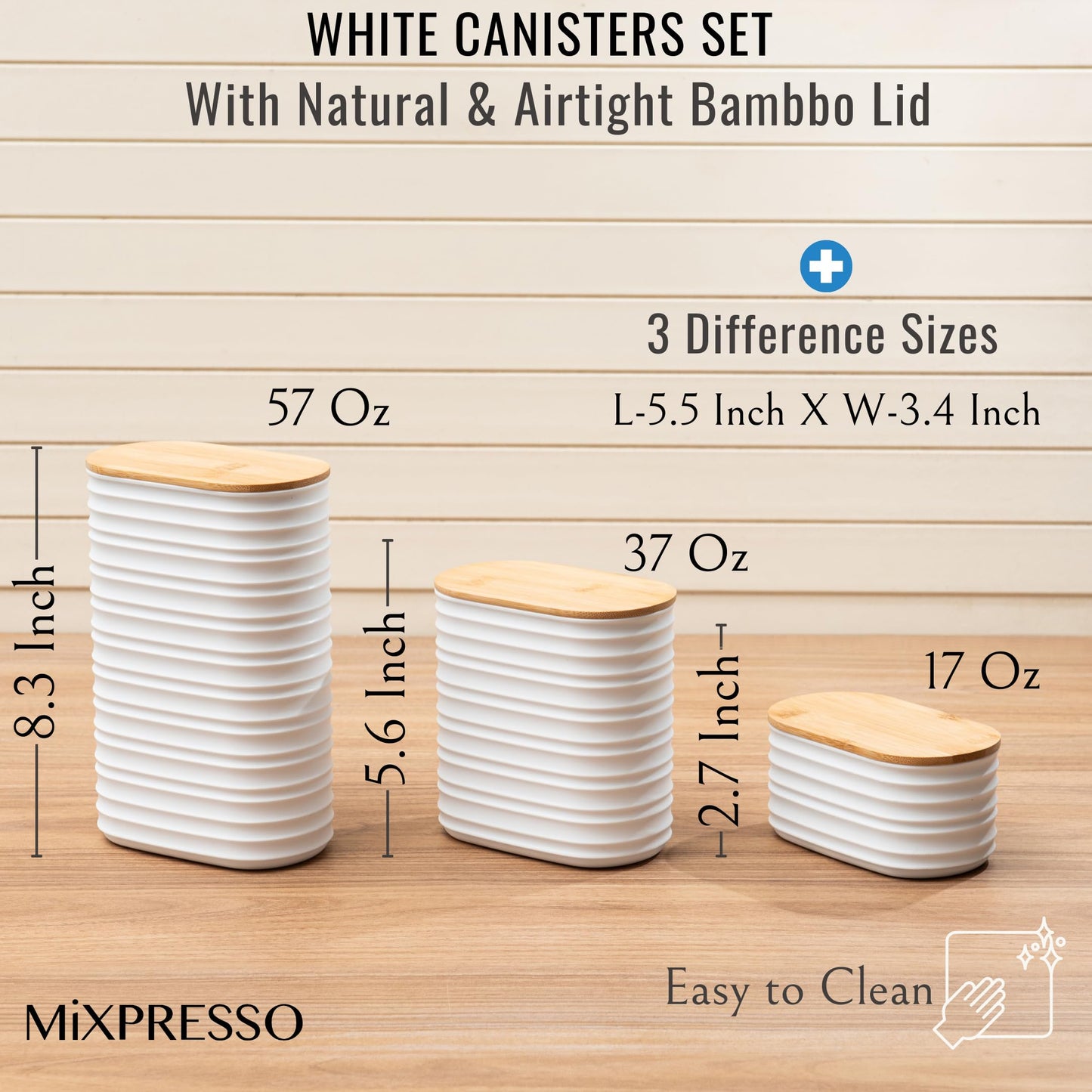 Mixpresso 3 Pcs White Canisters Sets for the Kitchen, Coffee Containers