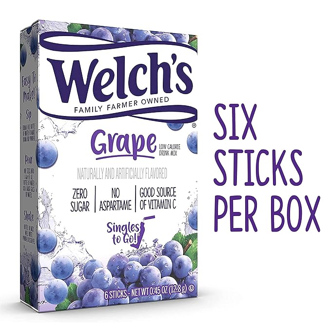 Welch's Singles To Go Water Drink Mix - Grape Powder Stick Packets (12 Boxes with 6 Packets Each - 72 Total Servings)