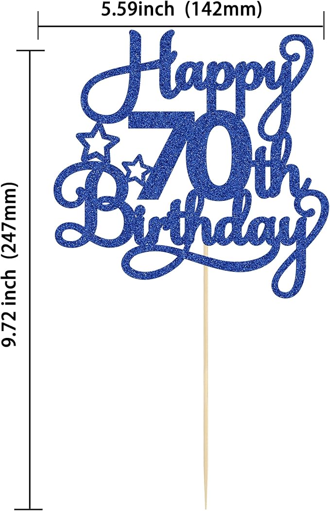 1 Pack Happy 70th Birthday Cake Topper Blue Glitter 70 & Fabulous Cheers to 70 Years Old 70th Birthday Cake Pick for Celebrating 70th Birthday Anniversary Party Cake Decorations Supplies