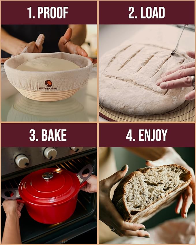 Superbaking Silicone Bread Sling 2 Pcs - 9in set of 2 Round 482F Heat Resistant Dough Lifter, Non-Stick Dutch Oven Liners, Long Handles, Reusable Sourdough Bread Baking Supplies, Sourdough Gifts