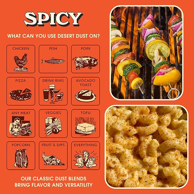 Desert Dust Spicy ??All-Purpose Chiltepin Pepper Seasoning with Organic Date Sugar | Bold Medium-Hot Heat for Steak, Chicken, Seafood, Vegetables & More | Low-Glycemic, Gluten-Free | 5oz