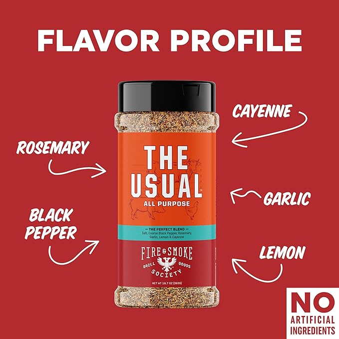 Fire & Smoke Society The Usual All Purpose BBQ Seasoning | BBQ Rubs for Smoking and Grilling | Chicken, Pork, Burgers | XL 10.7 oz