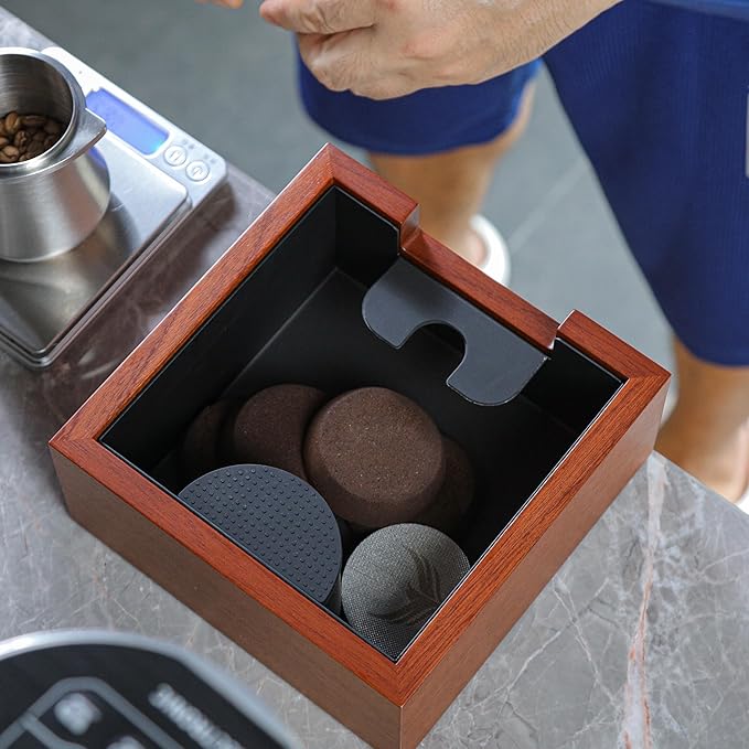 58mm Espresso Knock Box Set ??Rosewood Tamping Station Organizer & Coffee Grounds Bin | Professional Espresso Accessories for 58mm Portafilter Machines