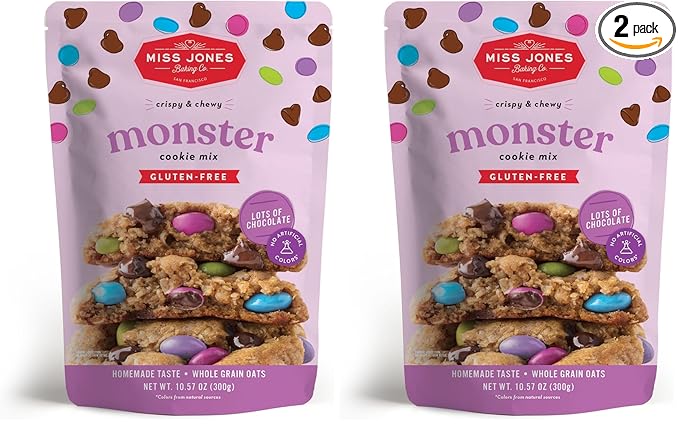 Miss Jones Baking Monster Cookie Mix - Certified Gluten Free & Made with 100% Oats, Easy To Bake Desserts & Treats, Artificial Colors, (Pack of 2)