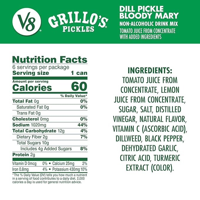 V8 Grillo's Dill Pickle Bloody Mary Mix 6 Pack, Goldfish Dill Pickle Chips 6.25 Oz, Kettle Dill Pickle Chips 7.5 Oz