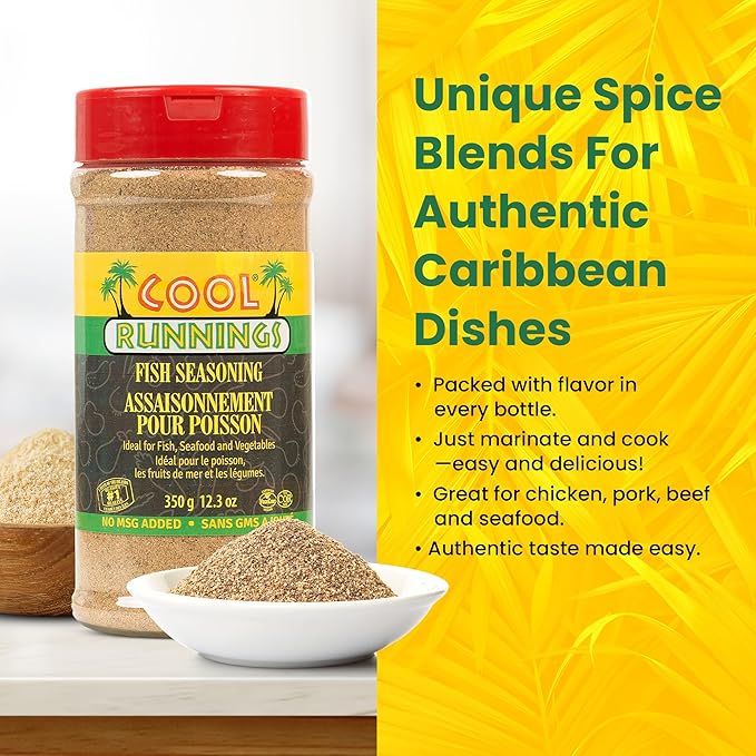 Cool Runnings Fish Seasoning 350g - Authentic Caribbean Spice Blend for Grilled, Baked, and Fried Fish, Ideal for Enhancing Seafood Dishes