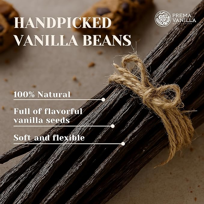 PREMA VANILLA Madagascar Vanilla Beans, Grade A Bourbon Pods For Making Vanilla Extract, Good For Cooking And Baking, Rich and Intense Aroma, Pack of 20 Beans Plus 1 Gift Bean