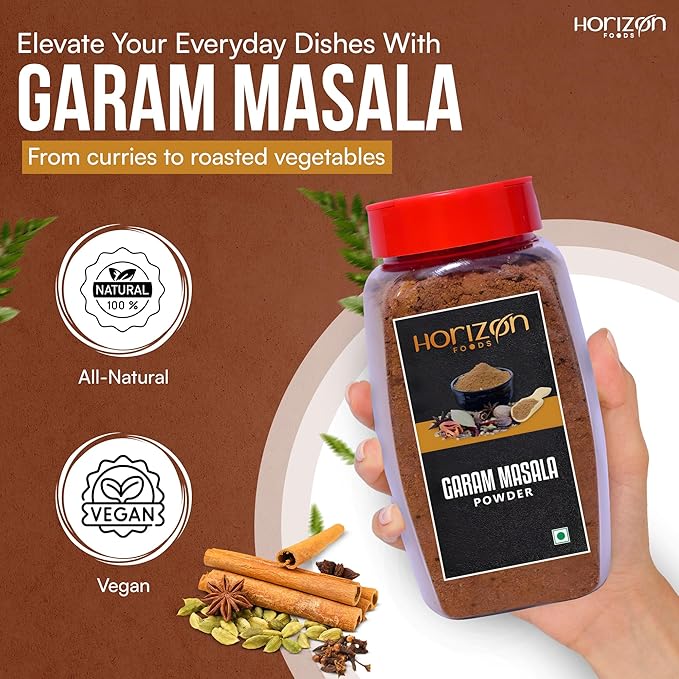 Horizon Foods Premium Red Chili Powder - 200g Indian Spice Blend for Tikka Masala Sauce, Mexican Oregano & Mixed Vegetables. Perfect Seasoning with Guajillo Chiles & Ancho Chili Flakes in Your Indian Spice Box (100g, Garam Masala Powder)