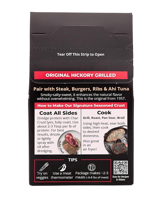 Char Crust Dry-Rub Seasonings Original Hickory Grilled | All-in-one seasonings | Perfect for Steaks, Burgers, Ribs, Tuna | Signature Crust that Seals in the Juices, 4 Ounce (Pack of 6)