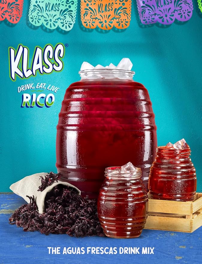 Klass Aguas Frescas |Drink Mix Hibiscus | Flavors From Natural Sources, No Artificial Flavors, With Vitamin C (Makes 7 to 9 Quarts) 14.1 Oz Family Pack (4-Pack)