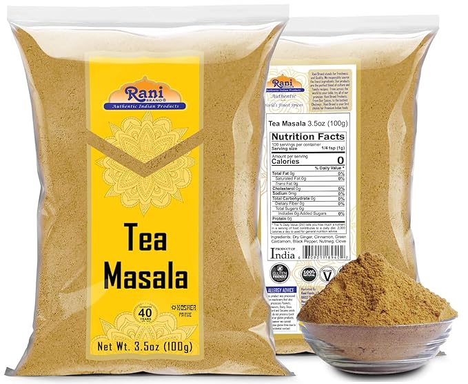 Rani Tea (Chai) Masala Indian Spice Blend 3.5oz (100g) ~ All Natural | Vegan | Gluten Friendly | Salt & Sugar Free | NON-GMO | No Colors | Indian Origin