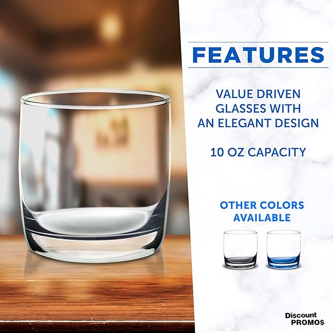 DISCOUNT PROMOS Whiskey Glasses 10 oz Set of 10, Bulk Pack - Heavy Base Old Fashioned Glass, Perfect for Scotch, Bourbon, Whiskey, Cocktail - Clear Bottom Color