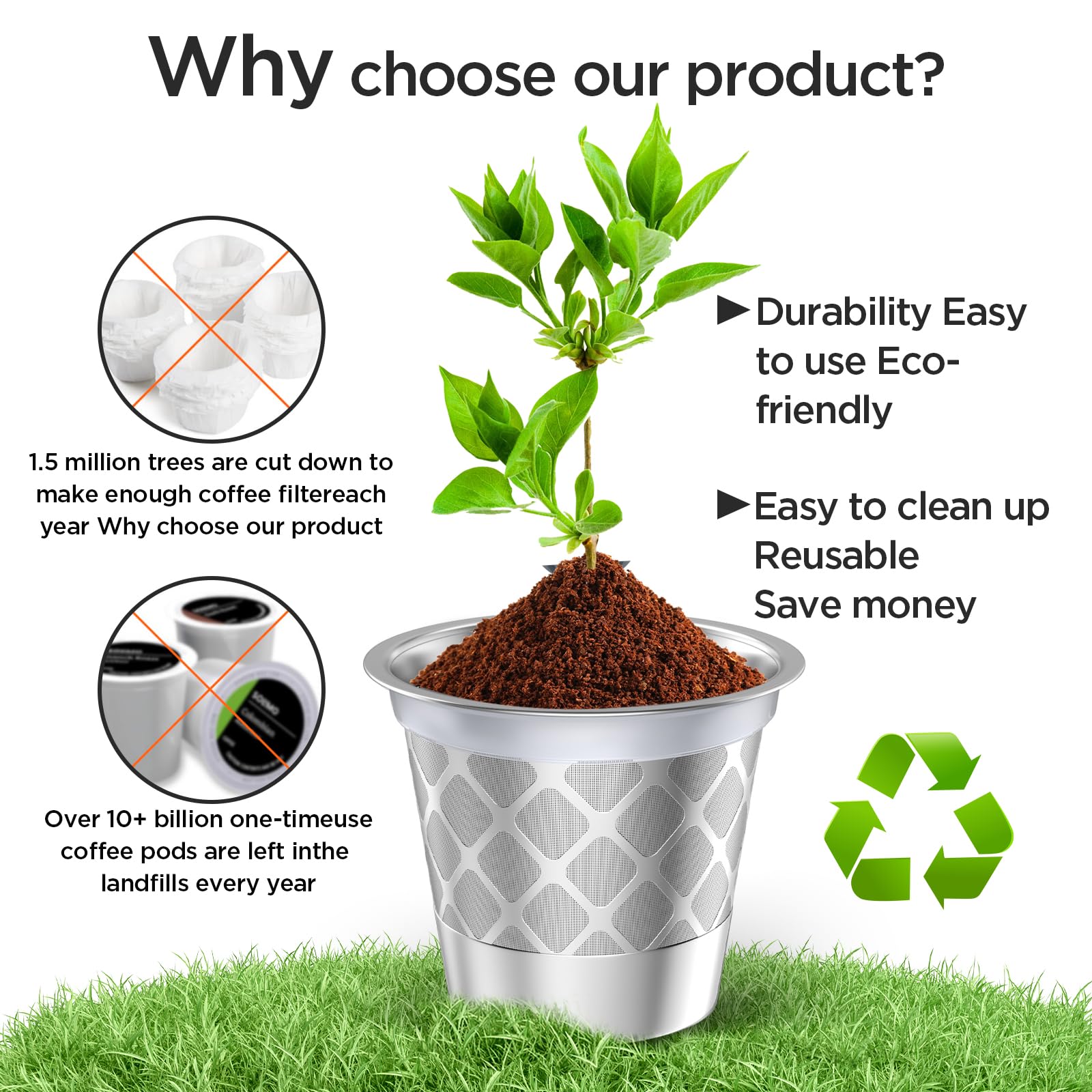 Reusable k Cup Coffee Filters,Universal stainless steel Refillable k Cups Filter Use for K 2.0 and