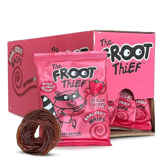 The FROOT Thief Real Fruit Snack Whips, Strawberry, Nut Free, Perfect for School Lunches and Snacks, Individual Bags Kids Snacks, 24 Pack