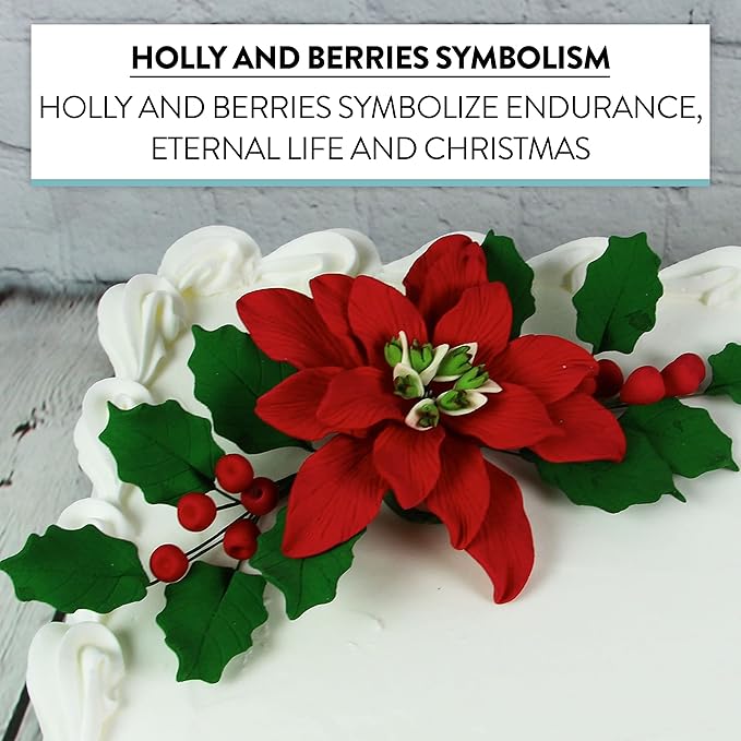 Global Sugar Art Christmas Cake Holly, 5 Leaf Sugar Cake Flower Spray, 3 Count by Chef Alan Tetreault
