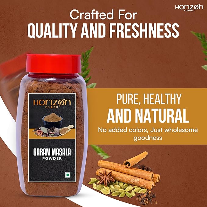 Horizon Foods Premium Red Chili Powder - 200g Indian Spice Blend for Tikka Masala Sauce, Mexican Oregano & Mixed Vegetables. Perfect Seasoning with Guajillo Chiles & Ancho Chili Flakes in Your Indian Spice Box (100g, Garam Masala Powder)