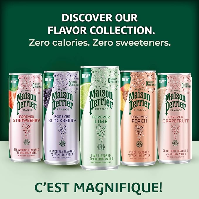 Maison Perrier Forever Strawberry Flavored Sparkling Water, 11.15 Fl Oz Cans, 8 Count, 3 Pack