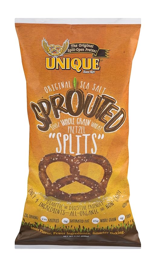 Unique Pretzels - Sprouted Splits Pretzels, Homestyle Baked, Certified OU Kosher and non-GMO, 8 Ounce Bag