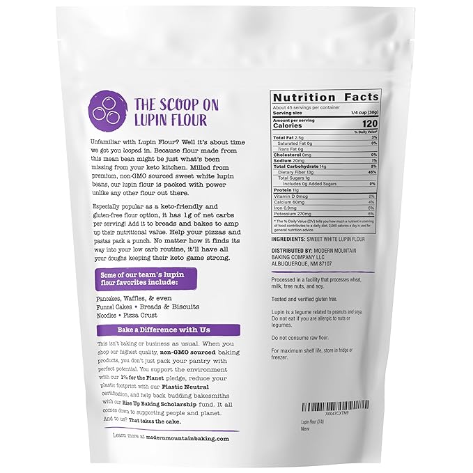 Lupin Flour (3 lb) Low-Carb Flour, 1g Net Carbs Per Serving, Improve Keto-Friendly Baked Goods, High in Protein and Fiber, Keto, Gluten-Free, Non-GMO Sourced
