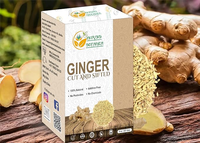 Herbs Botanica Dried Ginger Root Cut And Sifted for Teas, Tinctures and Infused oils. | Flavour India Spice, Food Grade, Non Irradiated, NON GMO | 1/2 Lb or 8 oz