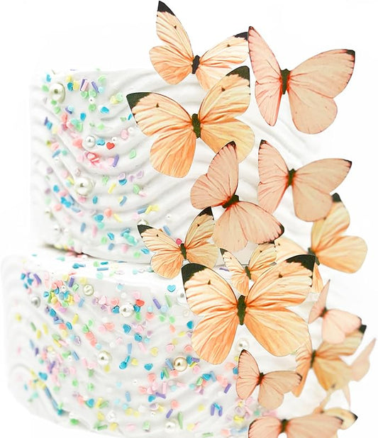 Sugar Robot Edible Butterflies for Cake Decorating- Pastel Butterfly Decorations- Assorted Size - Cake Toppers and Cupcake Toppers Made in the USA - Premium Crafted (Orange)
