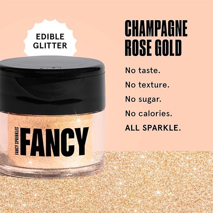Fancy Sprinkles Champagne Rose Gold Bulk Premium Edible Glitter, 100% Edible Glitter for Sparkling Food & Drinks No Taste or Texture (25gm)