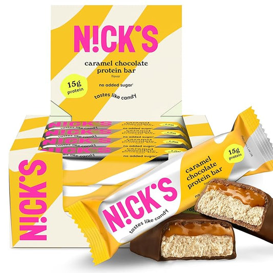 Nick?™s Chocolate Caramel Protein Bars ??12-Count Box | High Protein, Low Calories, Low Carbs, Keto Friendly, No Added Sugar