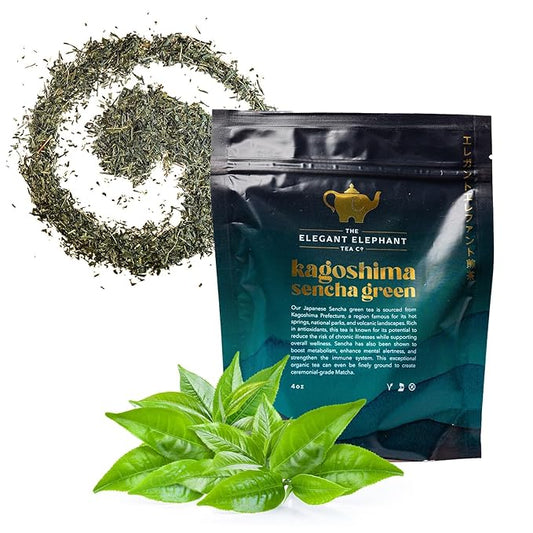 Japanese Sencha Green Tea, Organic Loose Leaf Sencha Tea ??Antioxidant & Detox Support ??Refreshing Hot or Iced Green Tea ??4 oz Resealable Bag (Makes 50 Cups) ??The Elegant Elephant