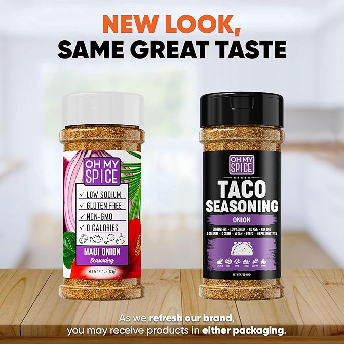 Taco Seasoning Mix Onion Powder - Gluten Free & Low Sodium Mexican Seasoning Blend for Taco Tuesday Night. Onion Salt Spices Mix for Fajita & Burrito. Meat, Chicken & Fish Tacos Seasonings. 4.7oz