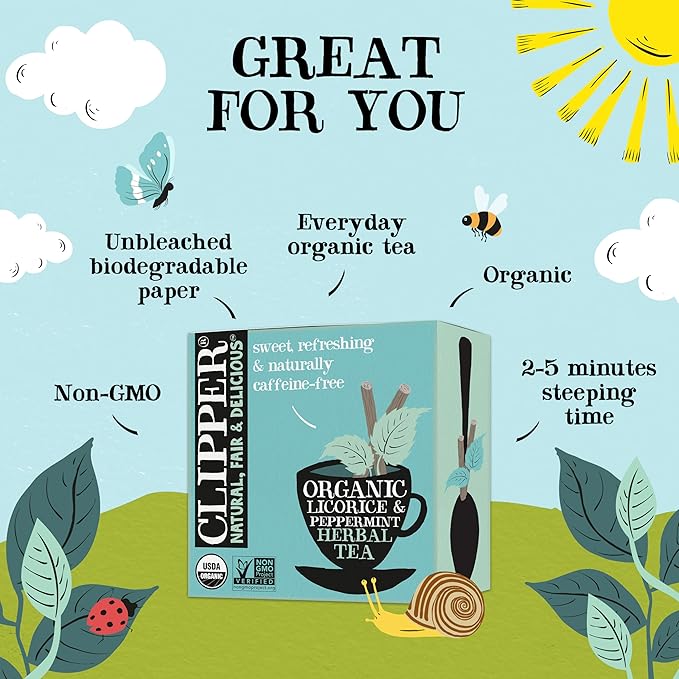 Clipper Tea Peppermint & Licorice Teabags ??Caffeine Free, USDA Organic, Great Hot or Iced ??Sweet, Refreshing, Natural, Fair & Delicious Sweet ??50 Tea Bags