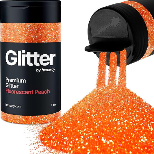 Hemway Premium Glitter Shaker - Fluorescent Peach | 130g Fine Metallic Flake Sequins for Resin & Epoxy Crafts | Craft Supplies for Tumblers, Festival, Art