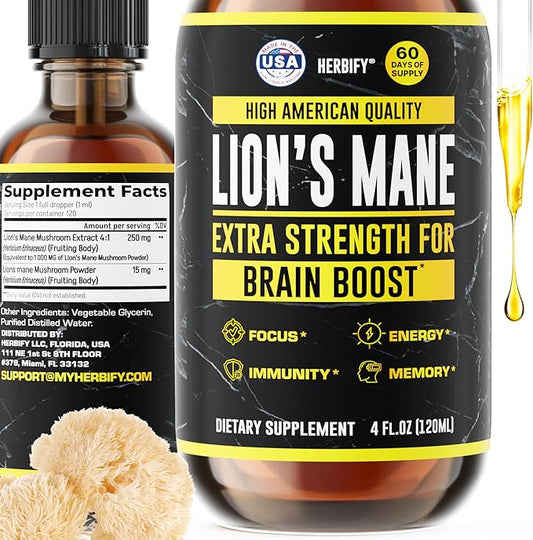 HERBIFY Lions Mane Supplement - Daily Mushroom Supplement for Memory, Focus & Clarity - Brain