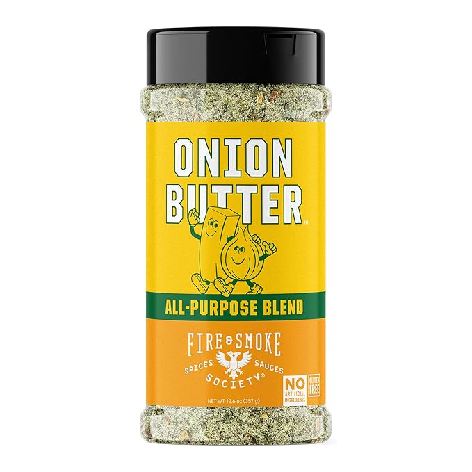 Fire & Smoke Society Onion Butter All Purpose Seasoning | BBQ Rubs for Smoking and Grilling | Steak, Grilled Chicken, Pork, Burgers | Onions, Green Herbs, White Pepper | XL 12.6 oz