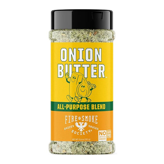 Fire & Smoke Society Onion Butter All Purpose Seasoning | BBQ Rubs for Smoking and Grilling | Steak, Grilled Chicken, Pork, Burgers | Onions, Green Herbs, White Pepper | XL 12.6 oz