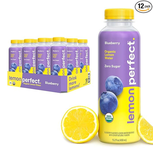 Lemon Perfect Blueberry, Flavored Lemon Water, Organic, Zero Sugar, Healthy Hydration Drinks, 15.2