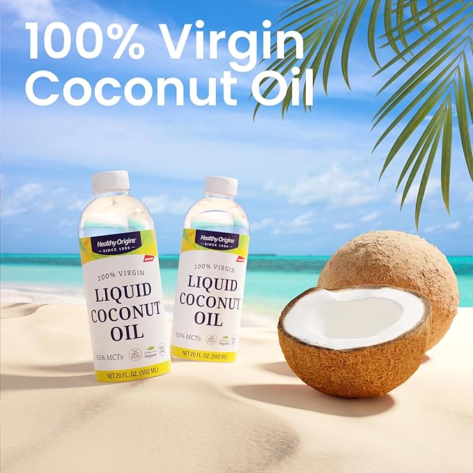 Healthy Origins Coconut Oil, Liquid (100% Virgin) - Virgin, Unrefined, Cold-Pressed Liquid Coconut Oil - 93% MCTs - Centrifuge Extracted Coconut Oil - 20 fl Oz