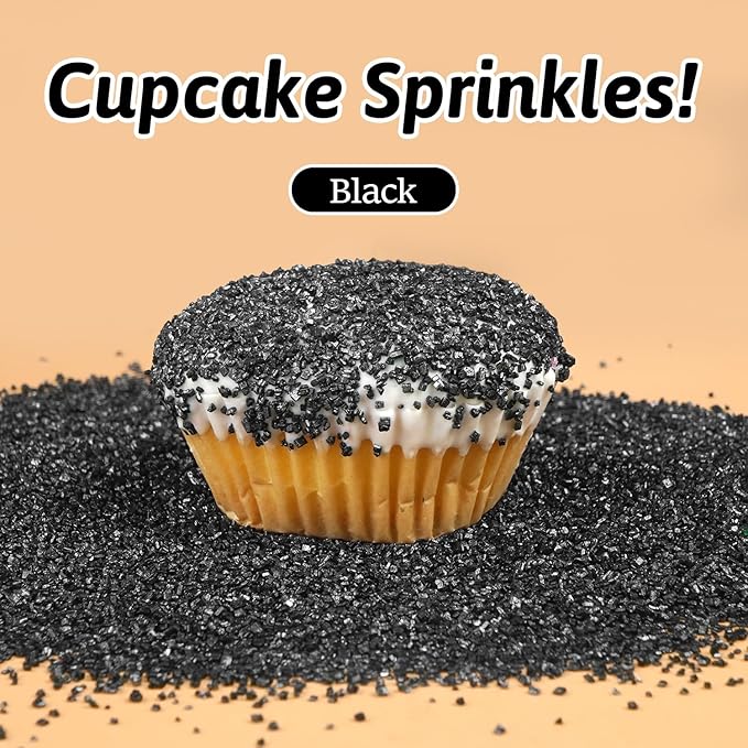 Edible Black Sprinkles, Sanding Sugar Crystals, 150g, Black Sugar Sprinkles for Cake Decorating, Cookie, Cupcake Toppers Decoration, Wedding Halloween Christmas Supplies