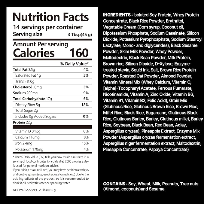 Black Sesame Protein Shake, 22g Protein, Low Sugar, Keto-Friendly Meal Replacement Shake, 22.22oz, 14 Servings, With Crunchy Protein Balls