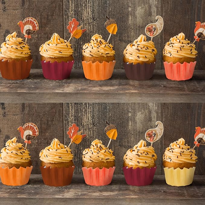 Quera 300Pcs Fall Grease-Resistant Mini Cupcake Liners Yellow Orange Wedding Muffin Baking Cups Baby Shower Cupcake Wrappers for Wedding Birthday Holiday Party or Baby Shower(1.18 x 1.18 in)