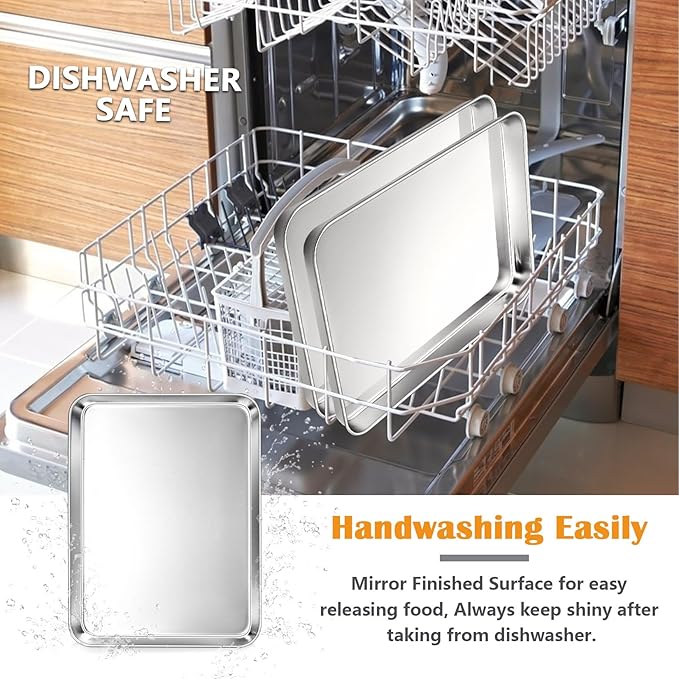 2Pcs Baking Sheet Pan Set, Joyfair Stainless Steel Cookie Sheets, Commercial Metal Pans Toaster Oven Tray Bakeware for Jelly Roll/Bread/Bacon, Heavy Gauge, Rust-free & Dishwasher Safe (17.5 Inch)