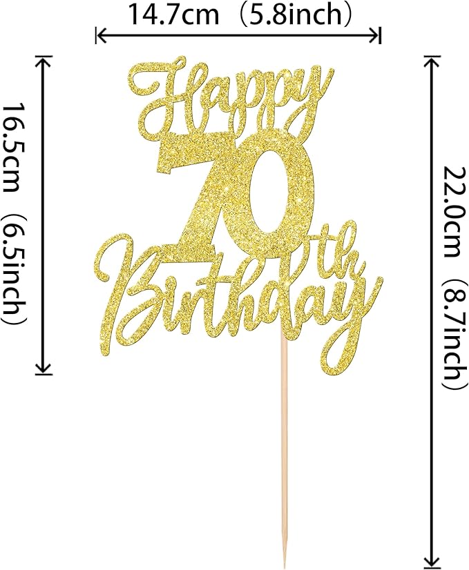 1 PCS Happy 70th Birthday Cake Topper Glitter Cheers to 70 Years Birthday Cake Pick Seventy Hello 70 Fabulous Cake Decoration for Happy 70th Birthday Anniversary Party Decorations Supplies Gold