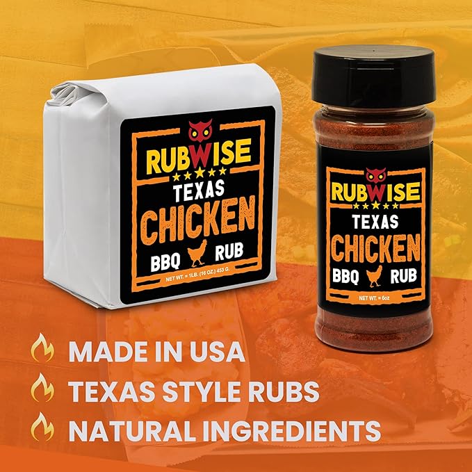 Rubwise Texas Style Chicken Seasoning Rub (No MSG) | BBQ Rubs and Spices for Smoking and Grilling Poultry | Great for Turkey, Duck, and Seafood | Premium Meat Seasonings and Spice Dry Mix | 6oz